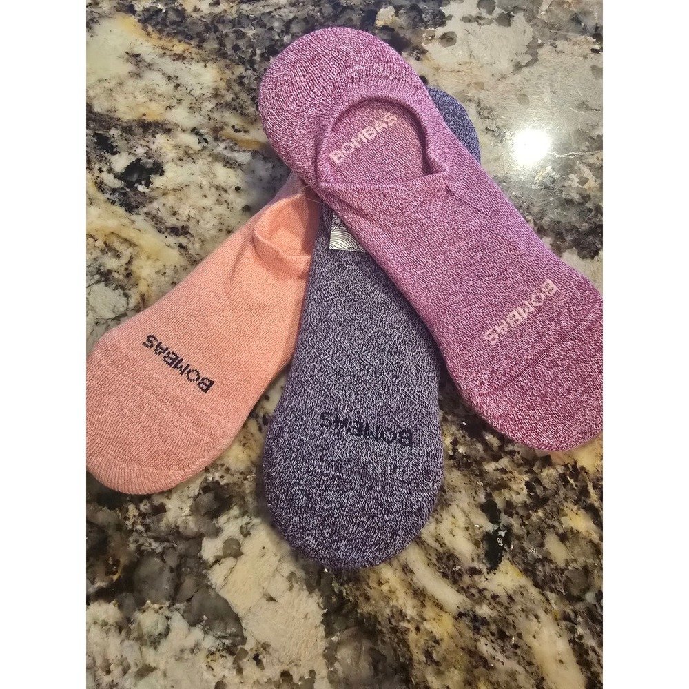 Bombas Womens 3 Pack Cushioned No Show Socks Marled Pink Purple Peach Medium